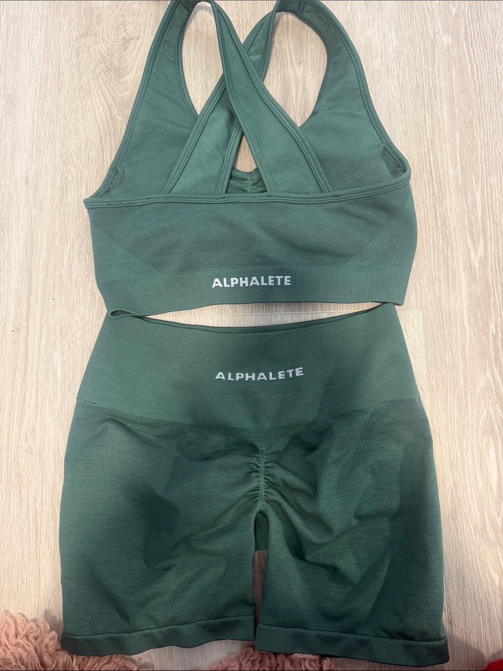 Alphalete light Green Seamless Crossback Sports Bra & High-Waist scrunch Shorts